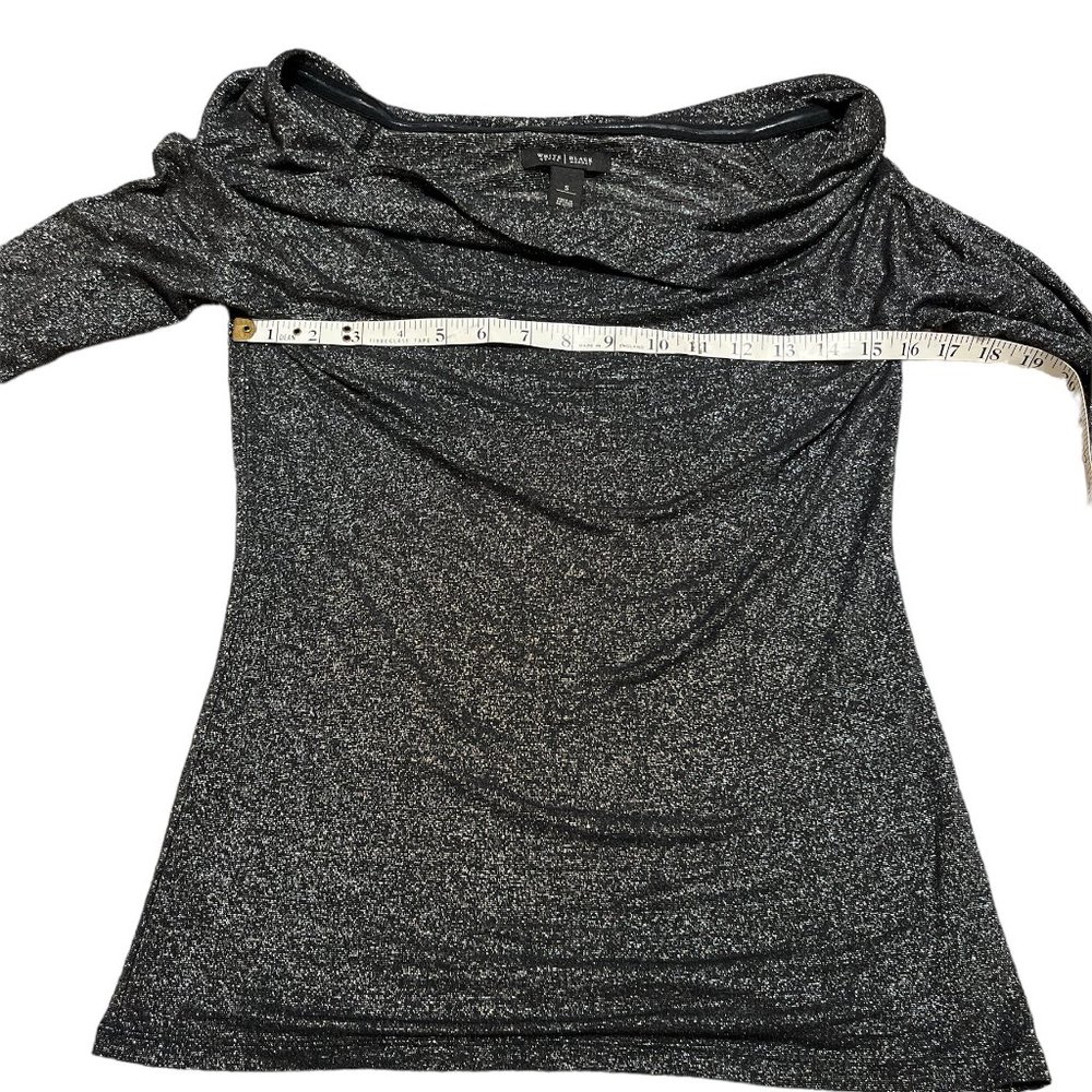 WHITE HOUSE BLACK MARKET Off Shoulder Blouse Top Sz S Shimmery Cuff Detail - Picture 9 of 13